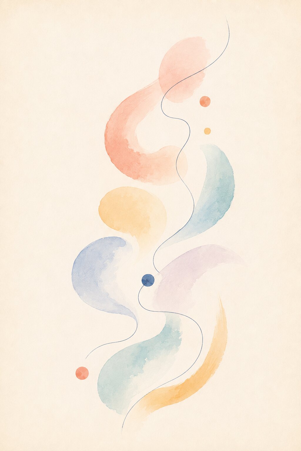 Aquarelle verticale épurée évoquant le mouvement, le jeu et l’improvisation
