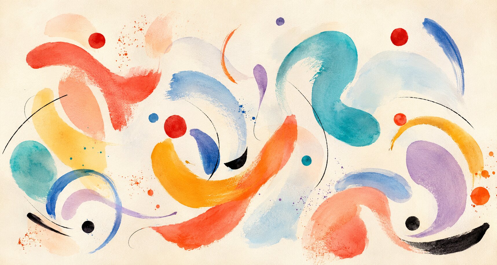 Aquarelle abstraite et colorée évoquant le jeu, le mouvement et la rencontre