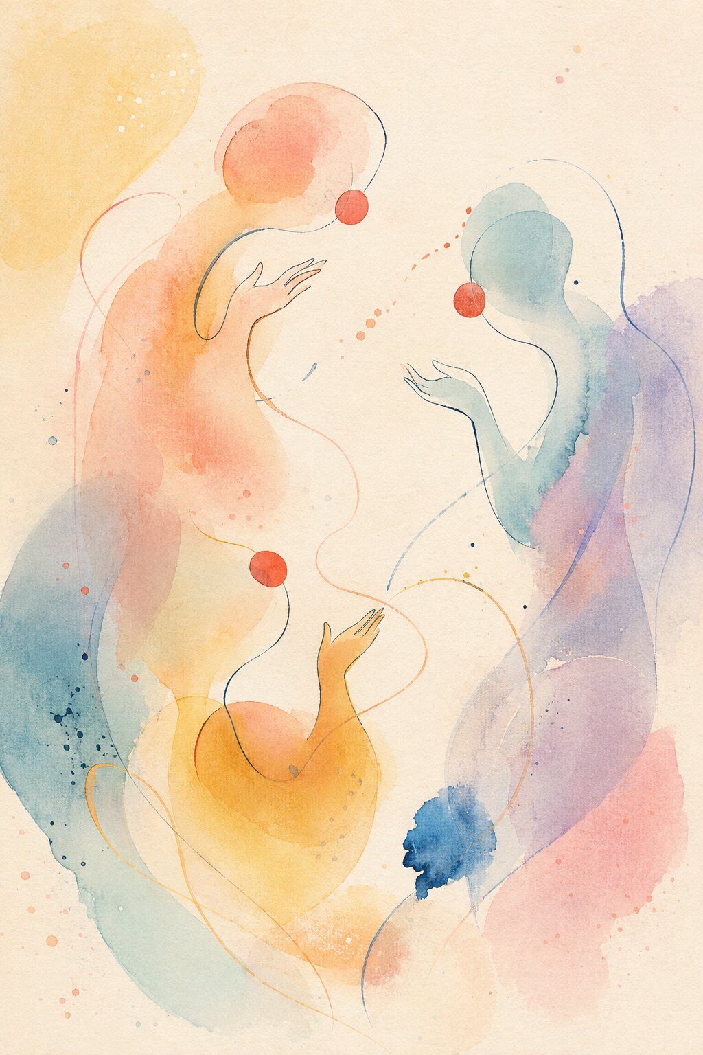 Aquarelle pastel évoquant la rencontre et le dialogue