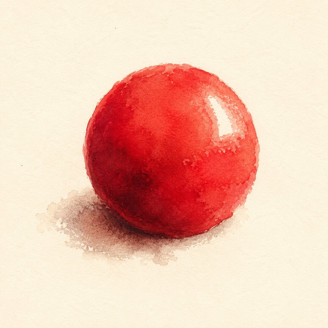 Nez rouge de clown peint à l’aquarelle sur papier crème